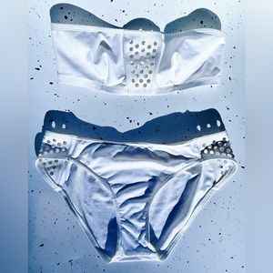 EUC Eres White Perforated Bandeau Bikini, Size 40 / US 8